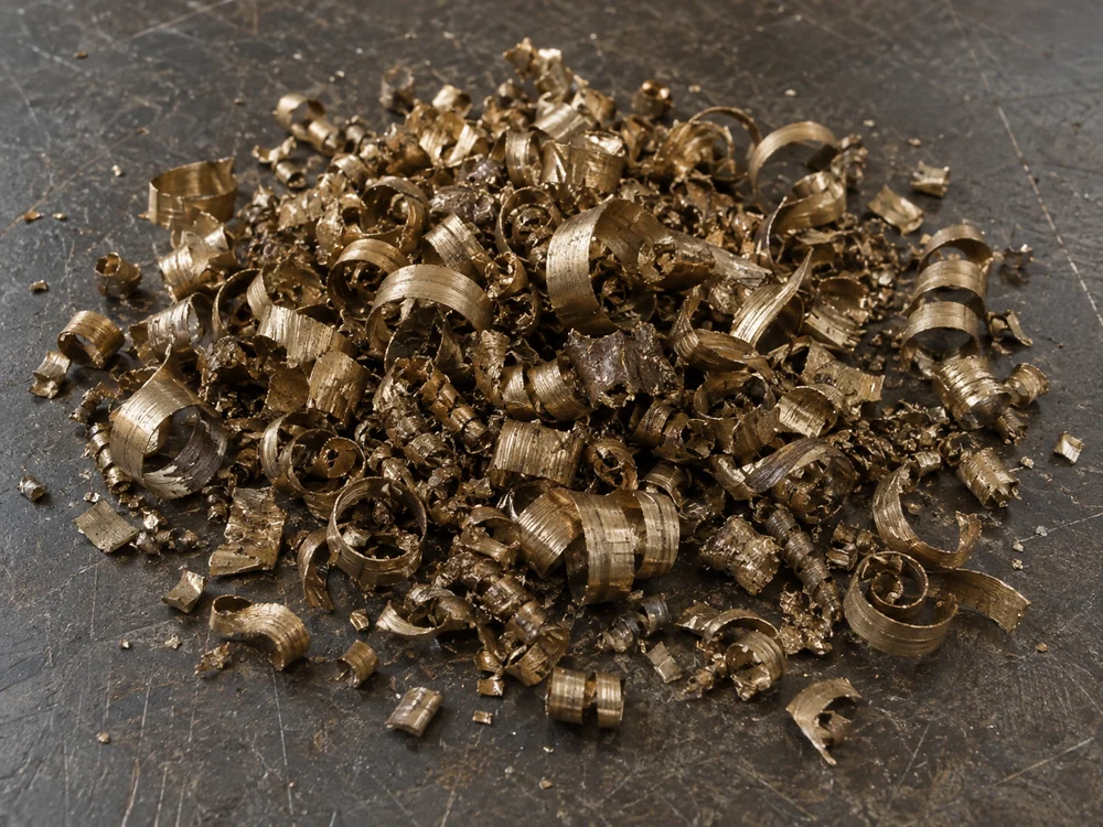 Braungoldene Bronzespäne mit kurzen und spiraligen Spänen