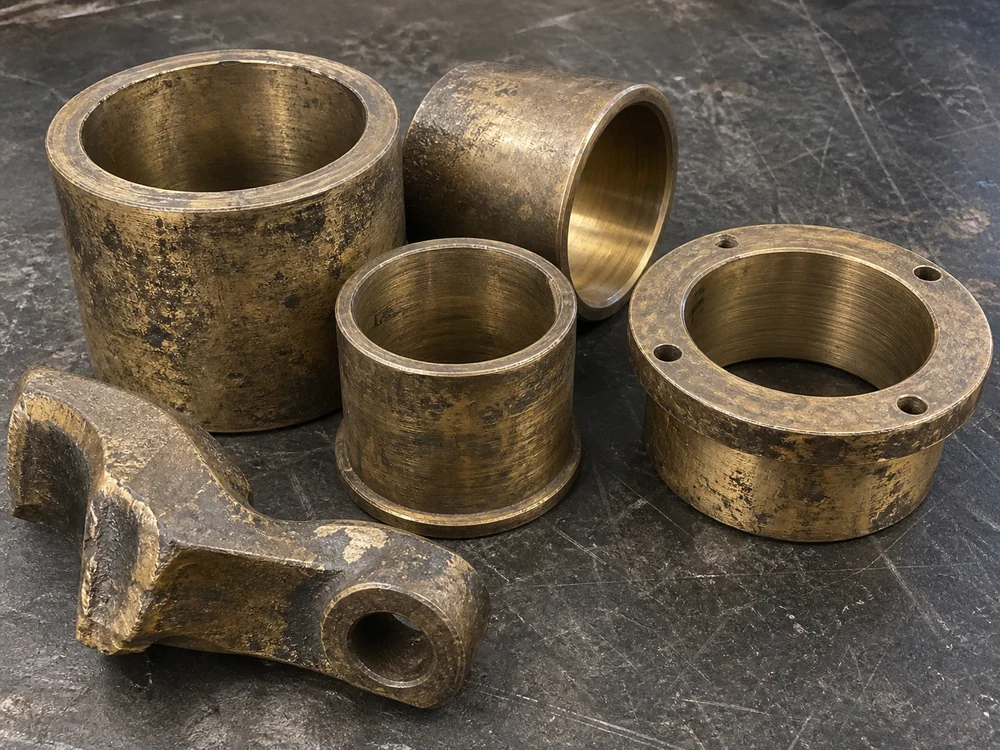 Gegossene Bronzebuchsen, Lagerringe und Bauteilreste