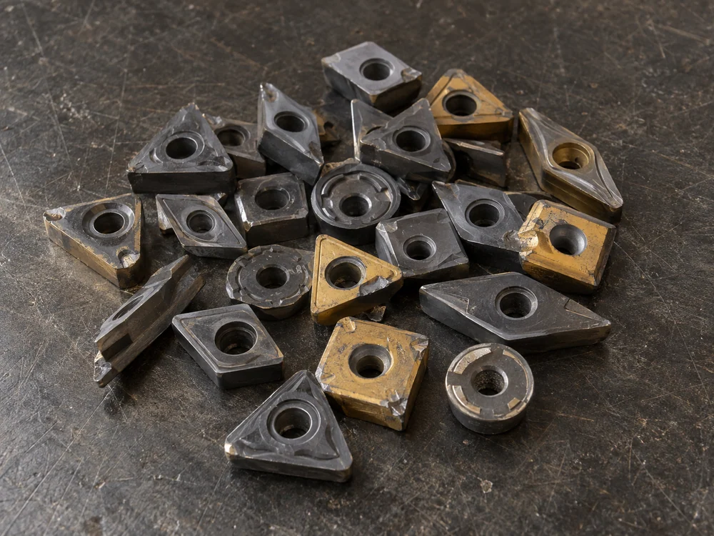 Gebrauchte Hartmetall-Wendeschneidplatten in mehreren Formen